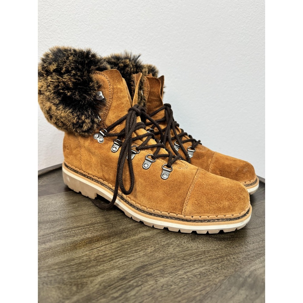 Sam Edelman Bowen Boots Women's Size 10 Brown Suede Faux Fur Lace Up Ankle